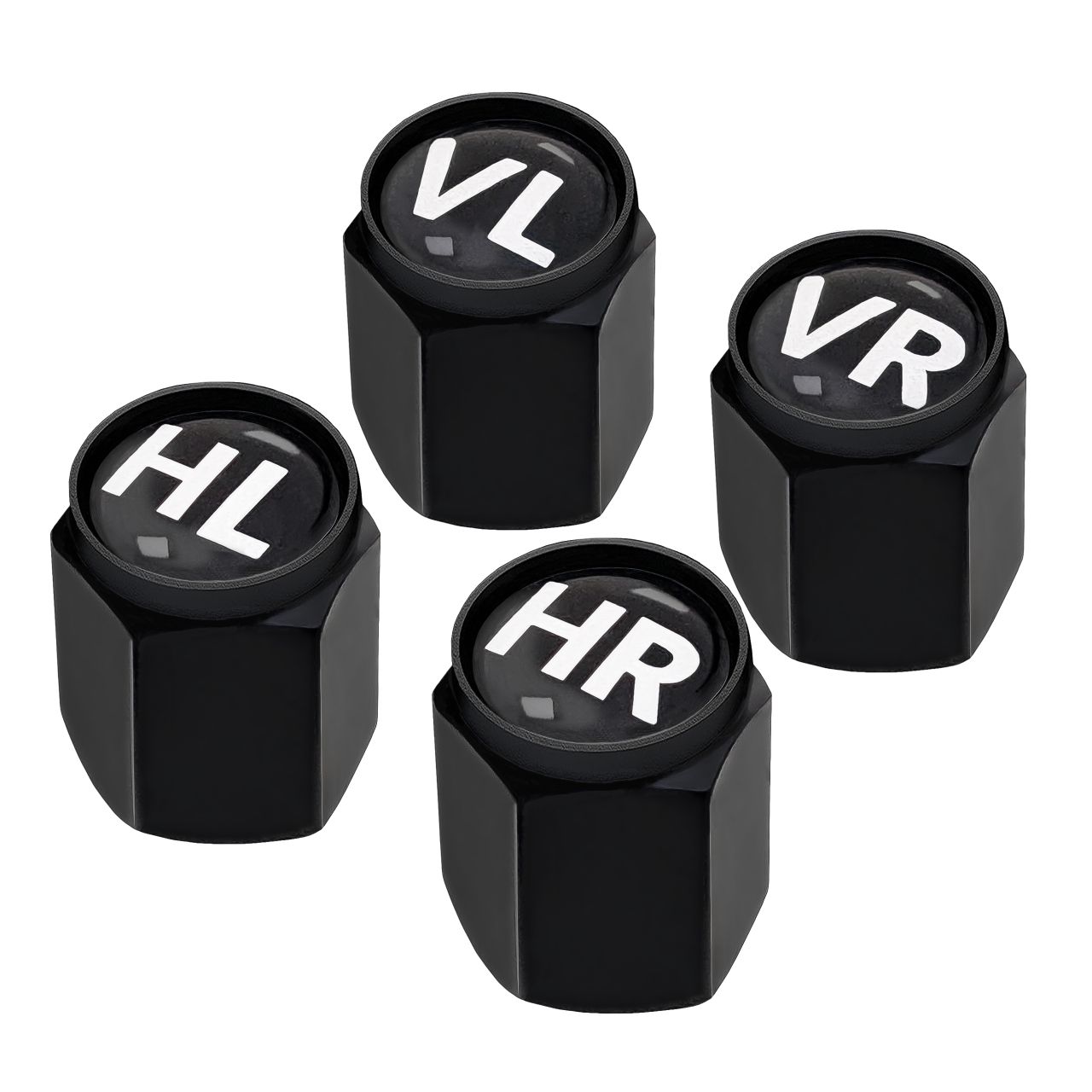 Alu Ventilkappen mit Beschriftung VL,VR,HL,HR in schwarz 4er Set-0